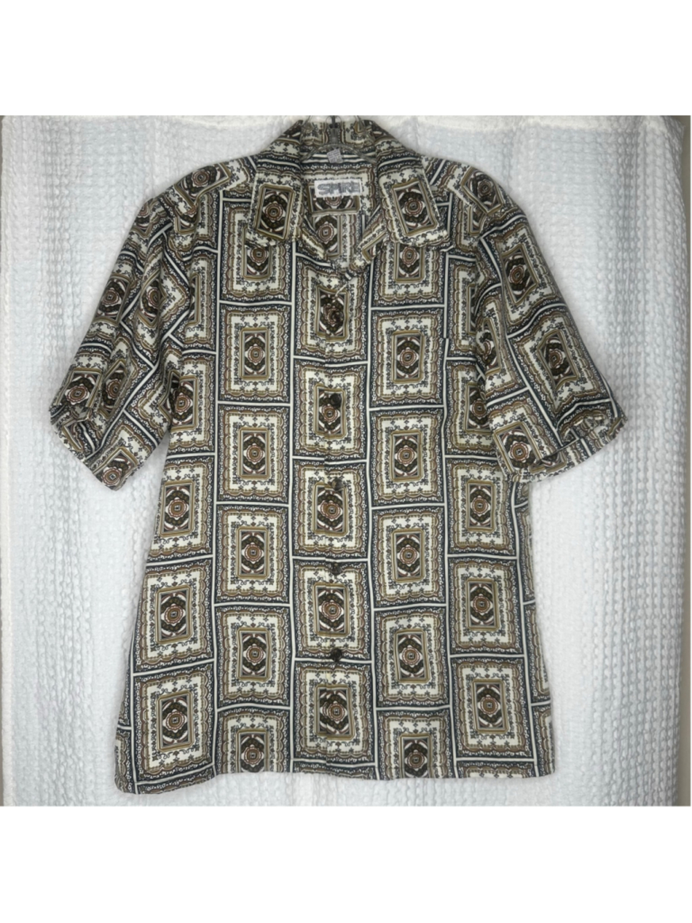 Vintage 70s Disco Spire California Geometric Short Sleeve Button Up M Shirt